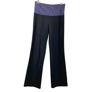 Vogo Fold Over Waist Yoga Pants Womens Medium Athletic Purple Black Wide Leg